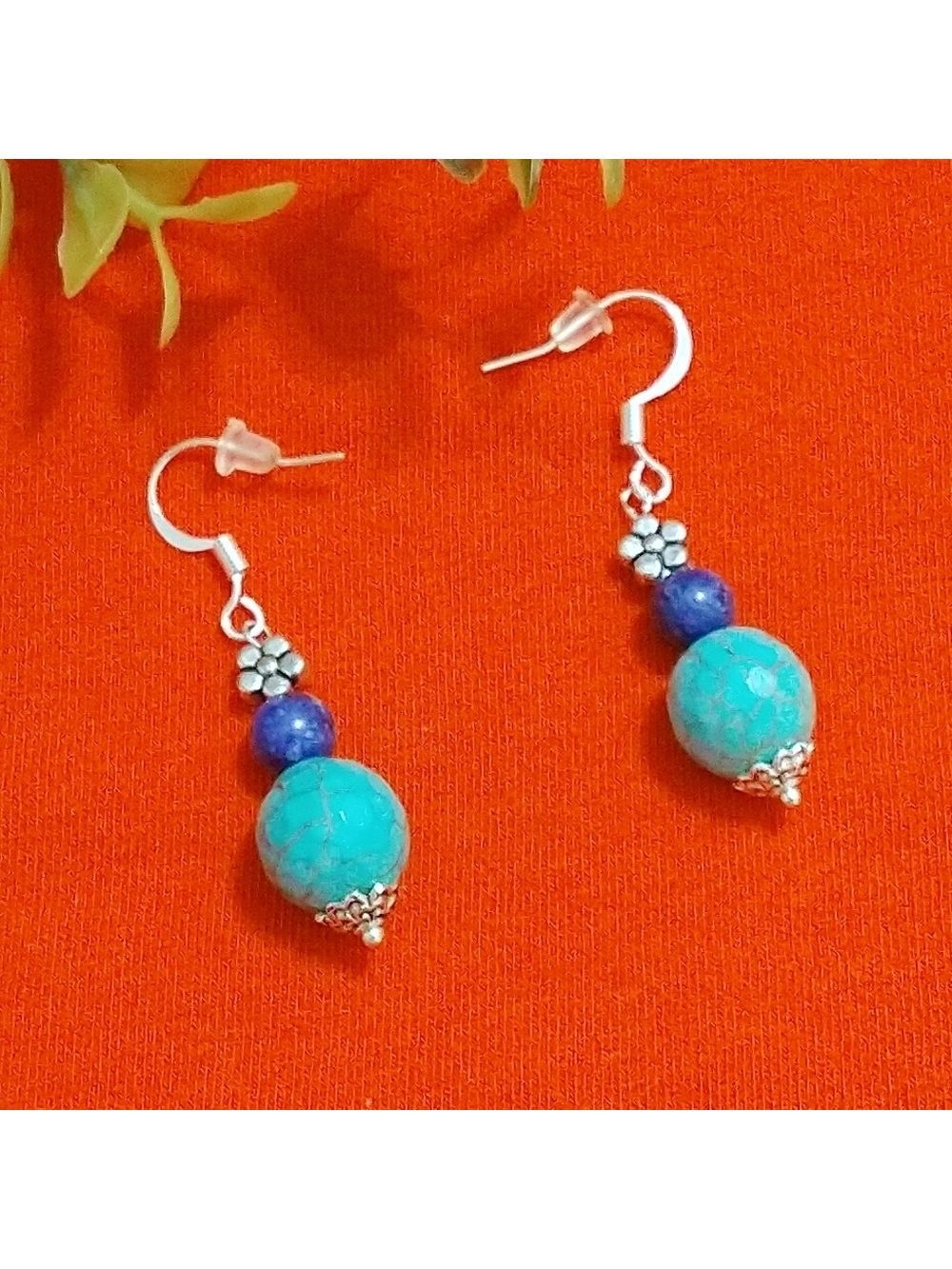 Boho Turquoise Blue Flower Dangle Earrings